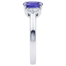 3.50 Carats Three Stone Tanzanite With Natural Earth Mined Diamonds Ring White Gold 14K