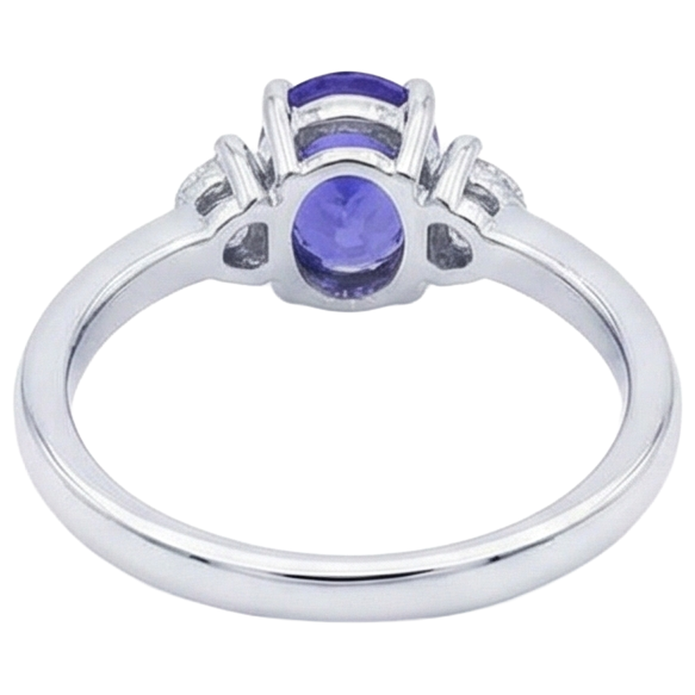 3.50 Carats Three Stone Tanzanite With Natural Earth Mined Diamonds Ring White Gold 14K
