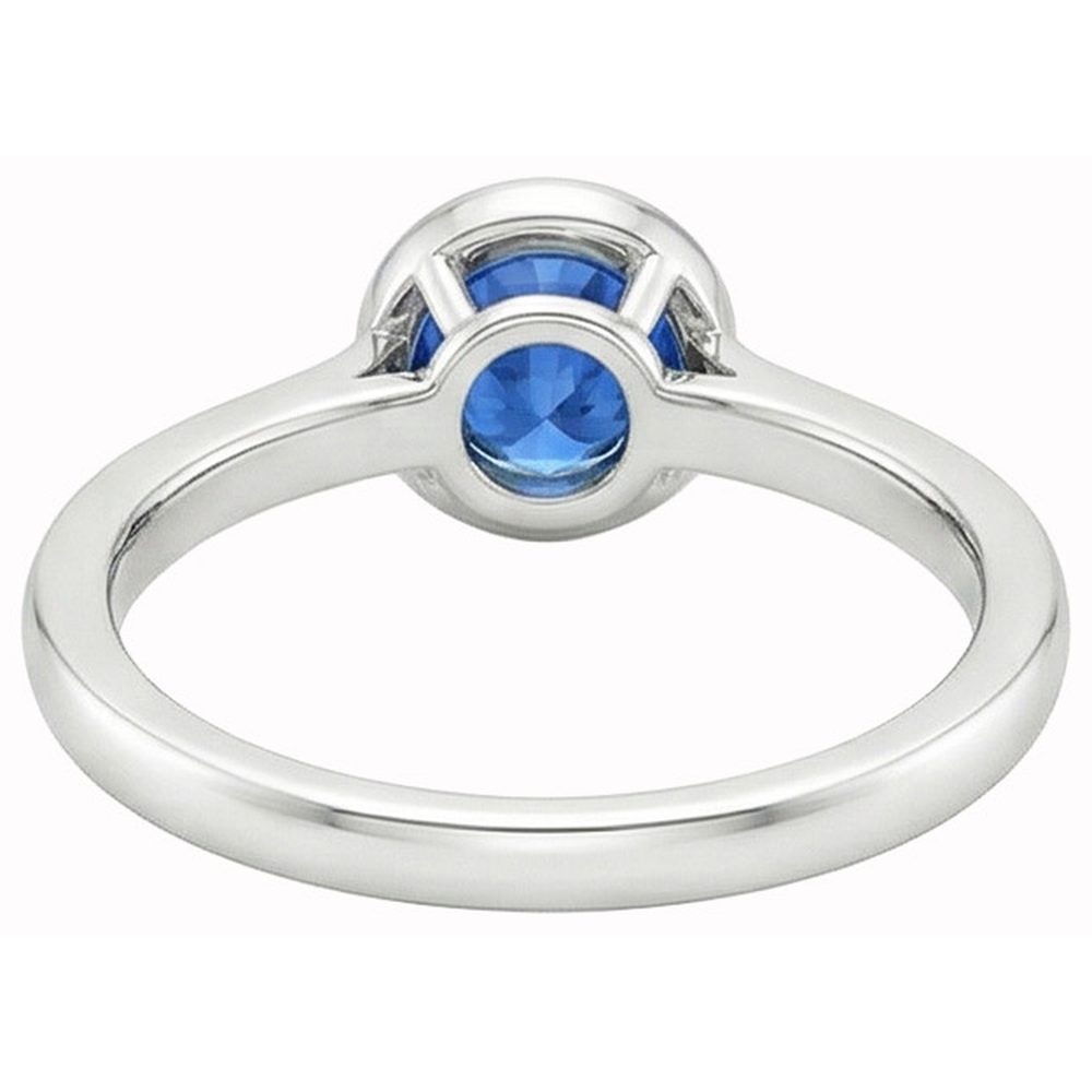3.50 Ct Bezel Set Round Ceylon Sapphire & Natural Earth Mined DIAMOND ( NOT LAB GROWN )s Ring White Gold 14K