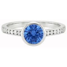 3.50 Ct Bezel Set Round Ceylon Sapphire & Natural Earth Mined DIAMOND ( NOT LAB GROWN )s Ring White Gold 14K