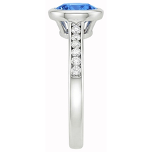 3.50 Ct Bezel Set Round Ceylon Sapphire & Natural Earth Mined DIAMOND ( NOT LAB GROWN )s Ring White Gold 14K