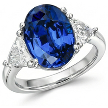 3.50 Ct Oval And Trillion Ceylon Sapphire Natural Earth Mined DIAMOND ( NOT LAB GROWN )s Ring White Gold