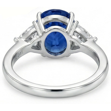 3.50 Ct Oval And Trillion Ceylon Sapphire Natural Earth Mined DIAMOND ( NOT LAB GROWN )s Ring White Gold