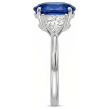 3.50 Ct Oval And Trillion Ceylon Sapphire Natural Earth Mined DIAMOND ( NOT LAB GROWN )s Ring White Gold