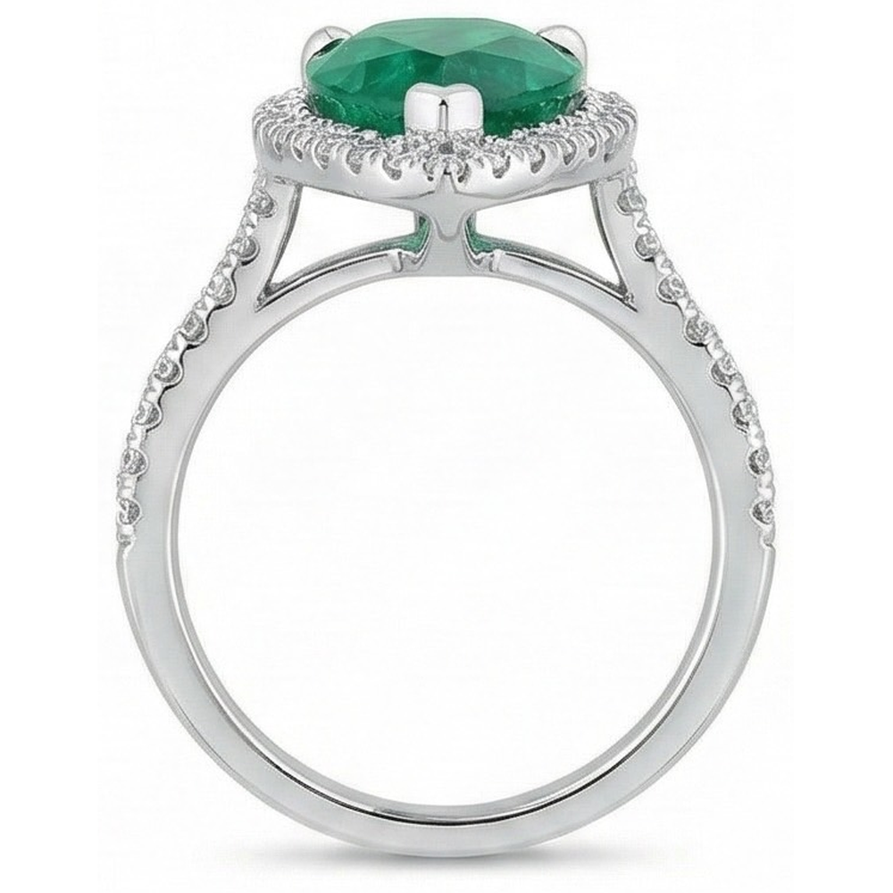 3.50 Ct Pear Cut Green Emerald And Natural Earth Mined Diamond Wedding Ring