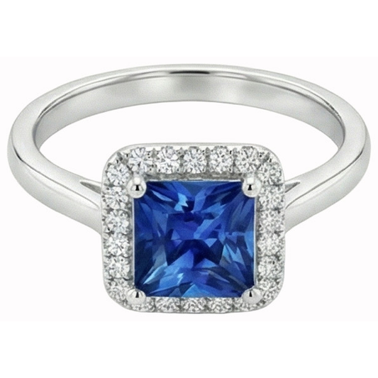 3.50 Ct Princess And Round Sri Lanka Sapphire Natural Earth Mined Diamond Ring White Gold
