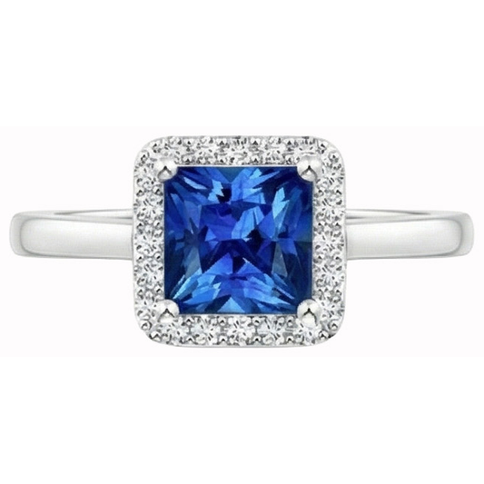 3.50 Ct Princess And Round Sri Lanka Sapphire Natural Earth Mined Diamond Ring White Gold