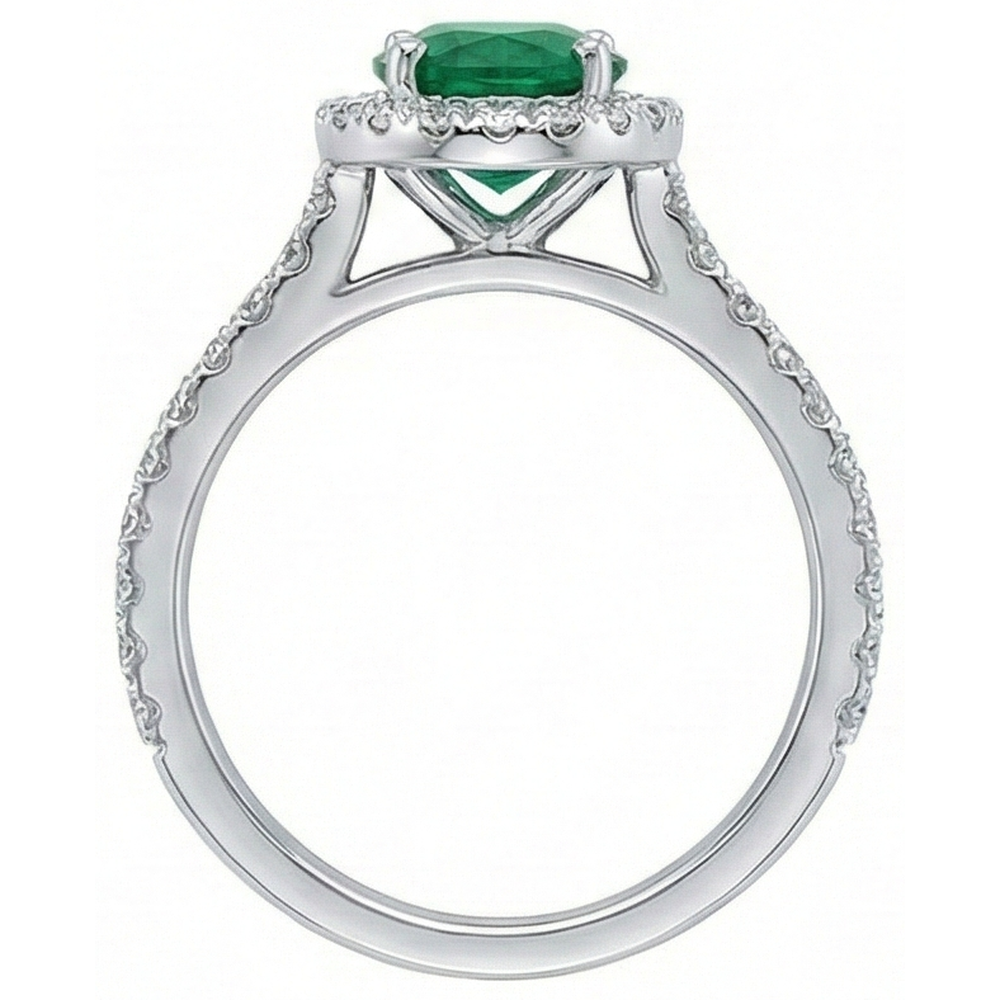 3.6 Ct Oval Cut Green Emerald Natural Earth Mined Diamond Engagement Ring