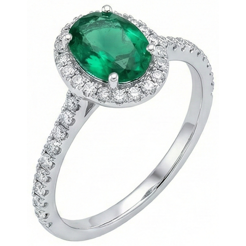 3.6 Ct Oval Cut Green Emerald Natural Earth Mined Diamond Engagement Ring