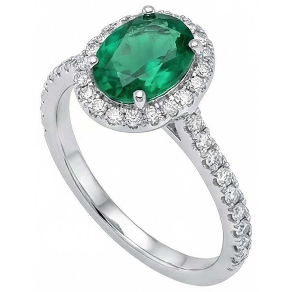 3.6 Ct Oval Cut Green Emerald Natural Earth Mined Diamond Engagement Ring