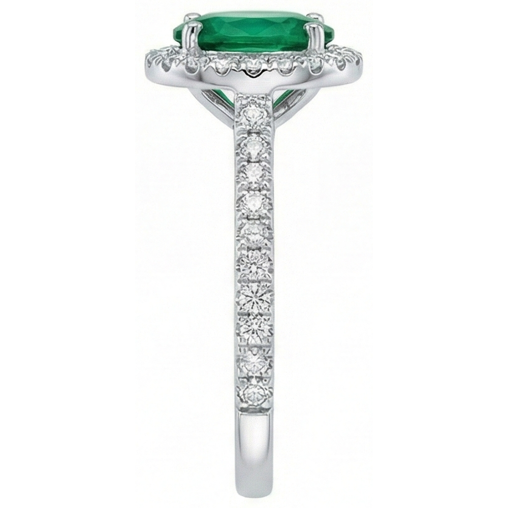 3.6 Ct Oval Cut Green Emerald Natural Earth Mined Diamond Engagement Ring