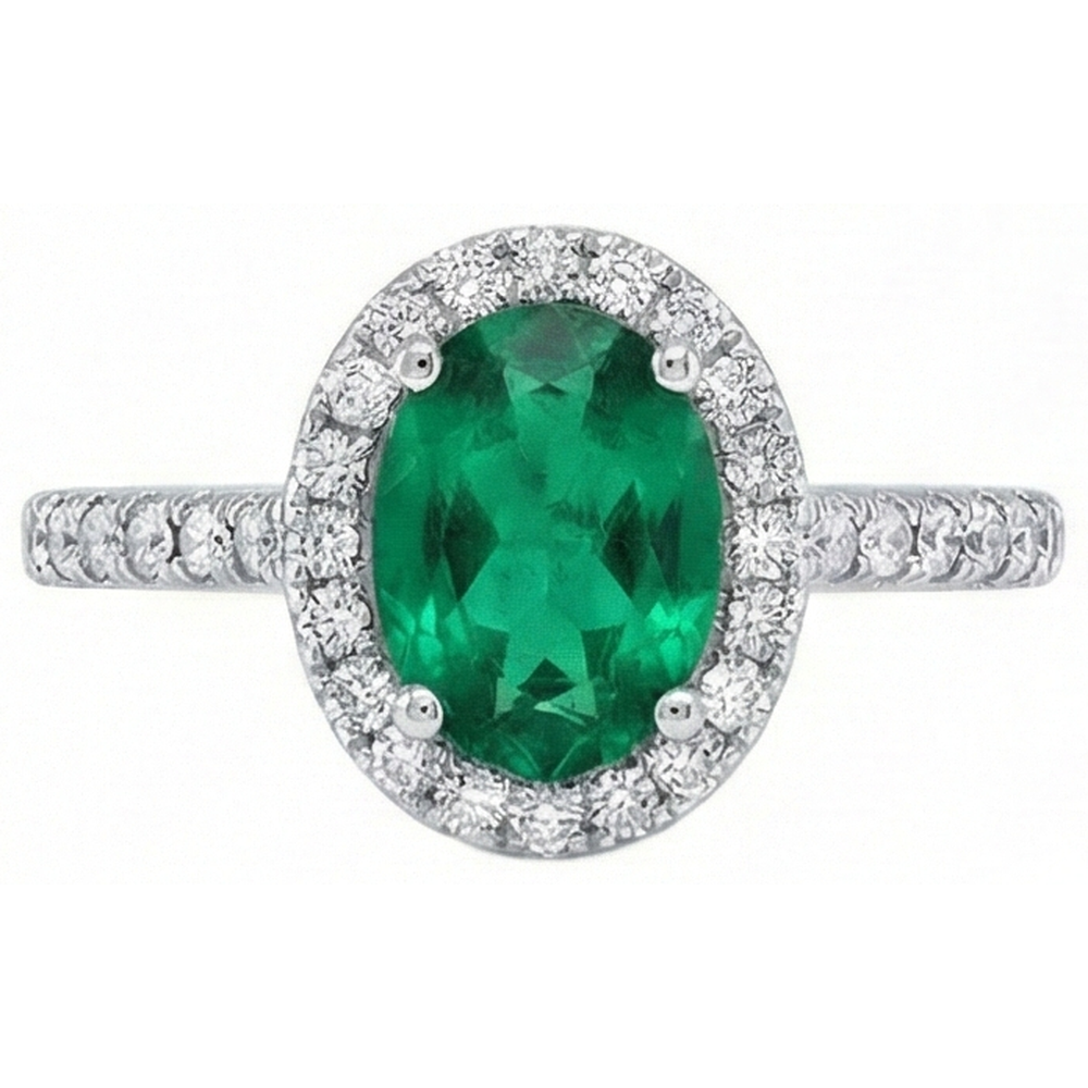 3.6 Ct Oval Cut Green Emerald Natural Earth Mined Diamond Engagement Ring