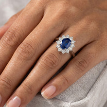 3.60 Carats Blue Sapphire And Natural Earth Mined DIAMOND ( NOT LAB GROWN ) Ring Flower Style White Gold 14K