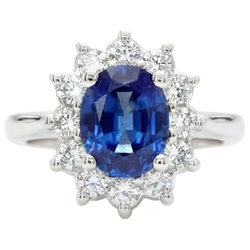3.60 Carats Blue Sapphire And Natural Earth Mined DIAMOND ( NOT LAB GROWN ) Ring Flower Style White Gold 14K
