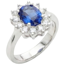 3.60 Carats Blue Sapphire And Natural Earth Mined DIAMOND ( NOT LAB GROWN ) Ring Flower Style White Gold 14K