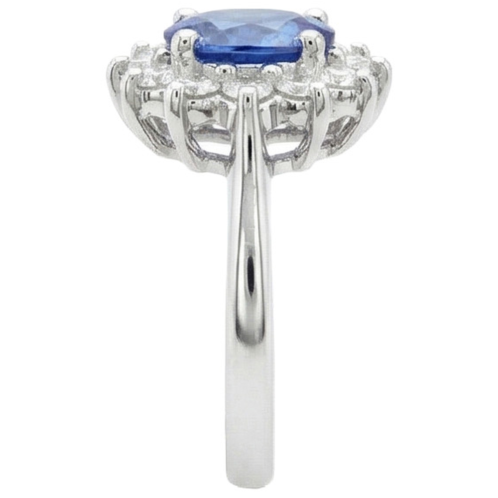 3.60 Carats Blue Sapphire And Natural Earth Mined DIAMOND ( NOT LAB GROWN ) Ring Flower Style White Gold 14K