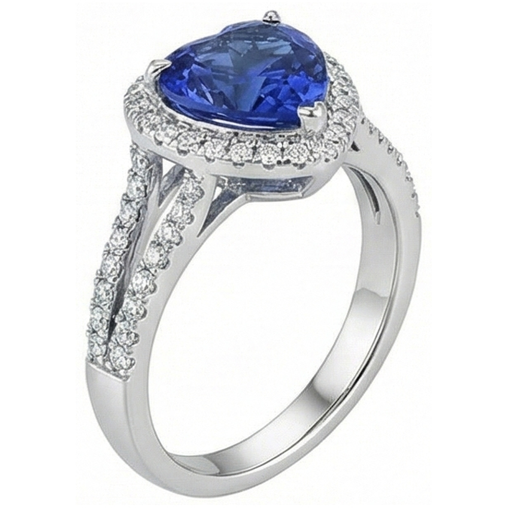 3.60 Carats Ceylon Blue Sapphire Natural Earth Mined Diamond Ring White Gold 14K