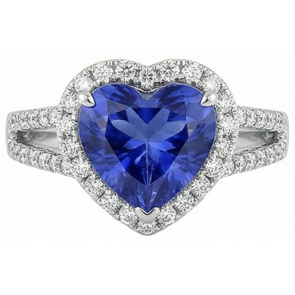 3.60 Carats Ceylon Blue Sapphire Natural Earth Mined Diamond Ring White Gold 14K