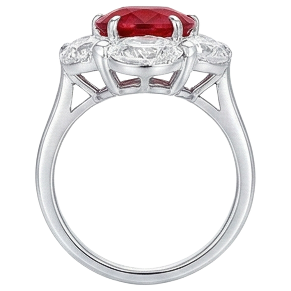 3.60 Ct Oval Cut Ruby Natural Earth Mined Diamond Ring New