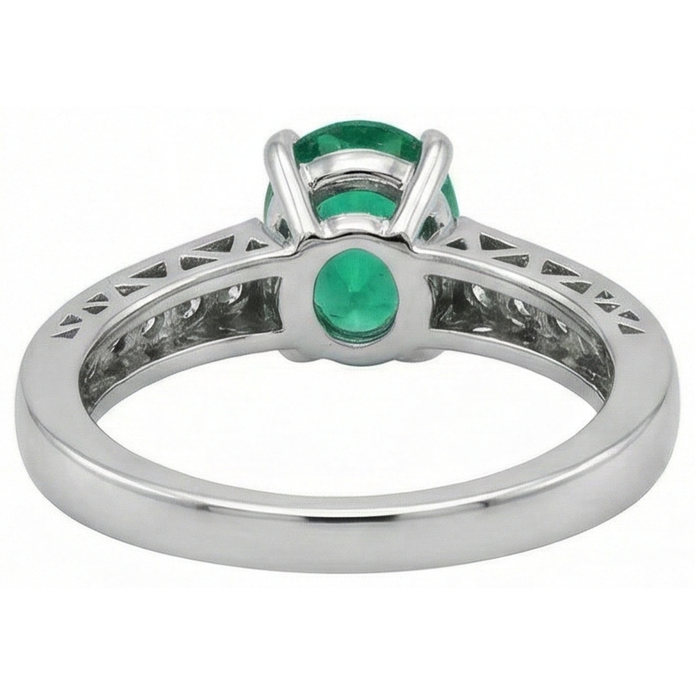 3.60 Ct Oval Green Emerald And Natural Earth Mined Diamonds Ring 14K White Gold