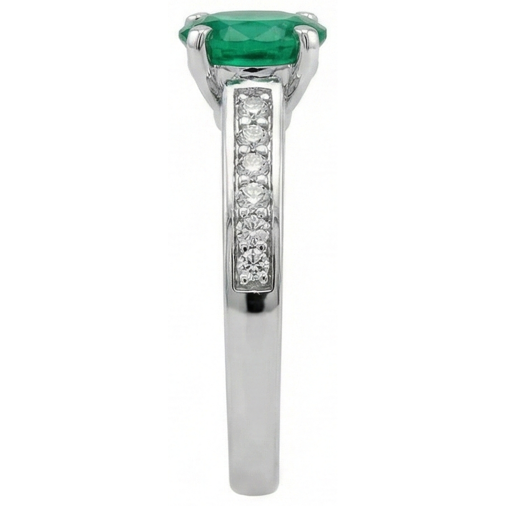 3.60 Ct Oval Green Emerald And Natural Earth Mined Diamonds Ring 14K White Gold