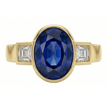 3.61 Ct Natural Earth Mined DIAMOND ( NOT LAB GROWN )s 3-Stone Sri Lanka Blue Sapphire Bezel Ring