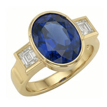 3.61 Ct Natural Earth Mined DIAMOND ( NOT LAB GROWN )s 3-Stone Sri Lanka Blue Sapphire Bezel Ring