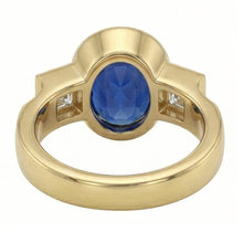 3.61 Ct Natural Earth Mined DIAMOND ( NOT LAB GROWN )s 3-Stone Sri Lanka Blue Sapphire Bezel Ring