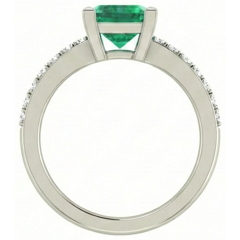 3.65 Ct Green Emerald With Natural Earth Mined Diamond Ring White Gold 14K