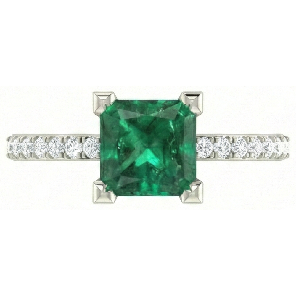 3.65 Ct Green Emerald With Natural Earth Mined Diamond Ring White Gold 14K