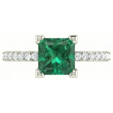 3.65 Ct Green Emerald With Natural Earth Mined Diamond Ring White Gold 14K