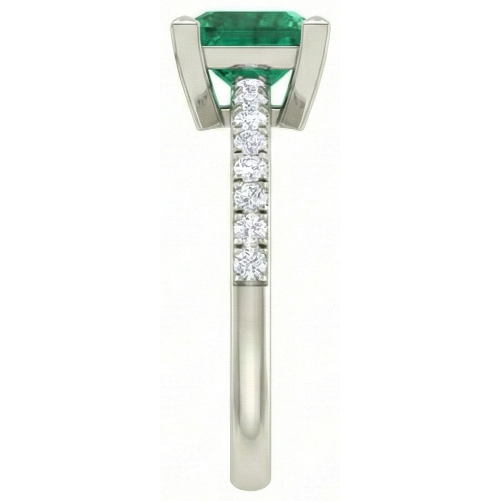 3.65 Ct Green Emerald With Natural Earth Mined Diamond Ring White Gold 14K