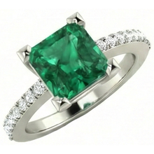 3.65 Ct Green Emerald With Natural Earth Mined Diamond Ring White Gold 14K