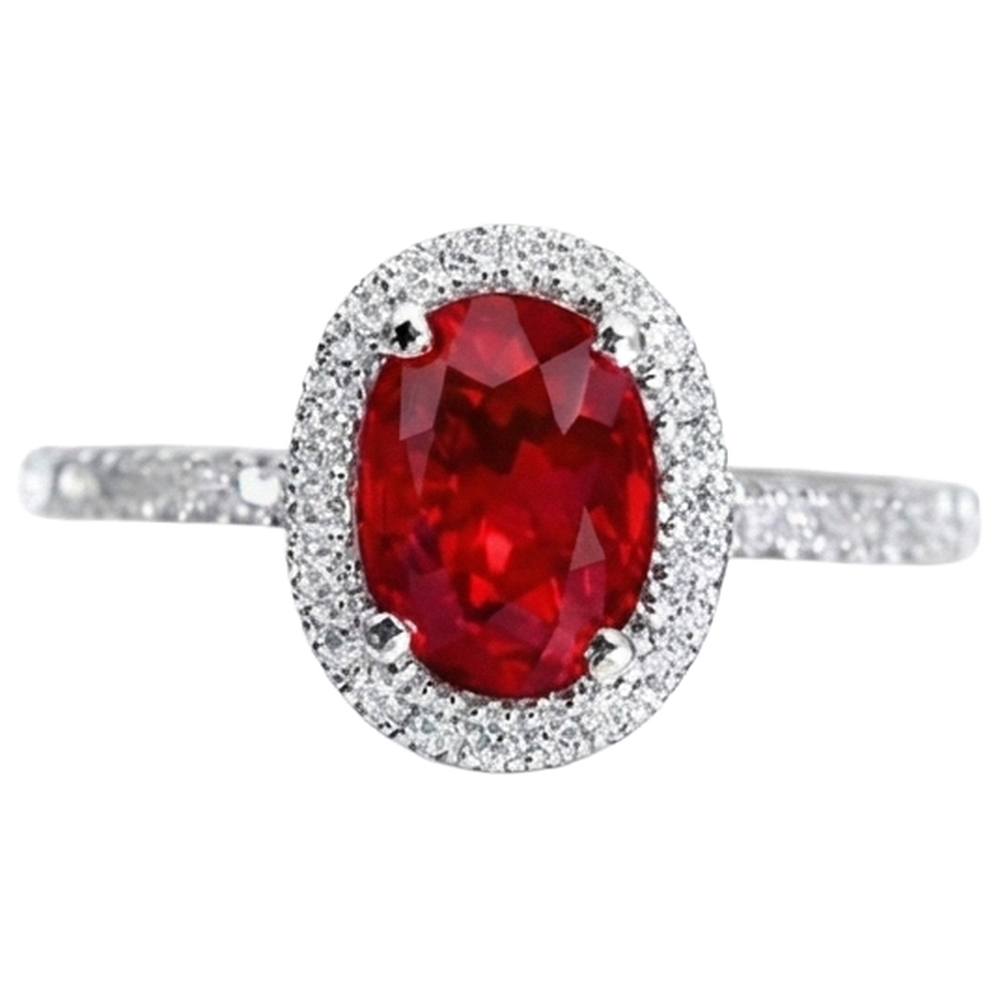3.65 Ct Halo Red Ruby And Natural Earth Mined Diamonds Wedding Ring White Gold 14K