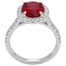 3.65 Ct Halo Red Ruby And Natural Earth Mined Diamonds Wedding Ring White Gold 14K