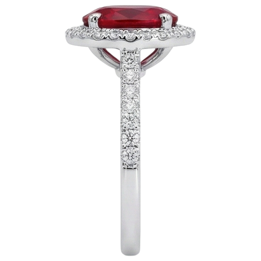 3.65 Ct Halo Red Ruby And Natural Earth Mined Diamonds Wedding Ring White Gold 14K