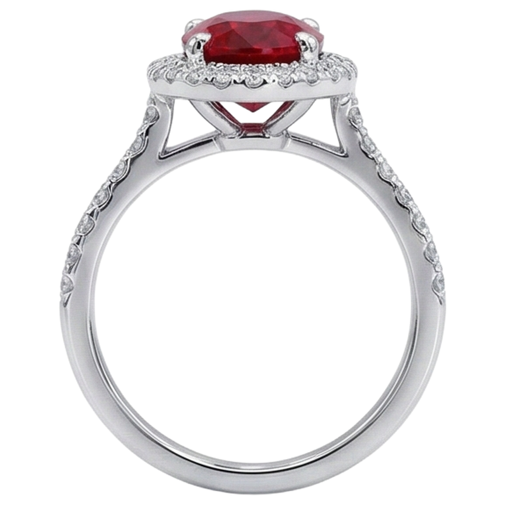 3.65 Ct Halo Red Ruby And Natural Earth Mined Diamonds Wedding Ring White Gold 14K