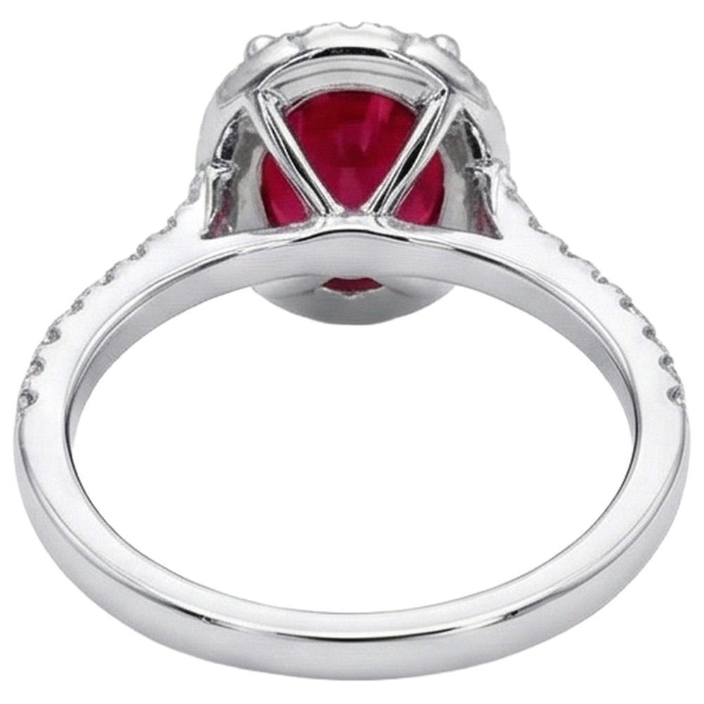 3.65 Ct Halo Red Ruby And Natural Earth Mined Diamonds Wedding Ring White Gold 14K