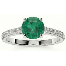 3.7 Ct Green Emerald With Natural Earth Mined Diamond Wedding Ring 14K White Gold