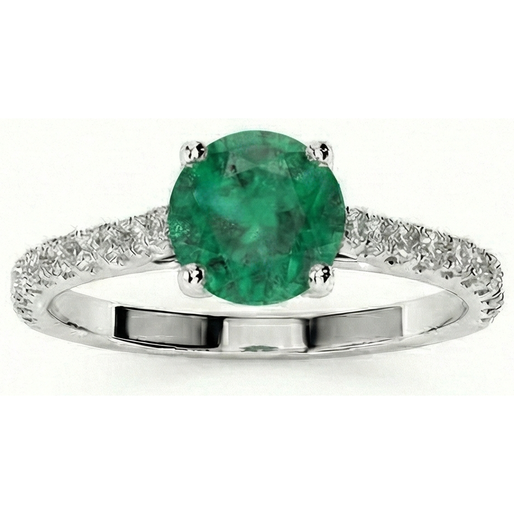 3.7 Ct Green Emerald With Natural Earth Mined Diamond Wedding Ring 14K White Gold