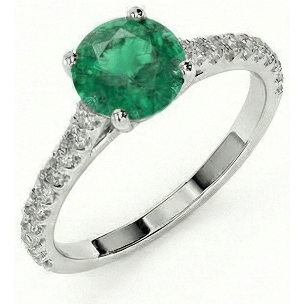 3.7 Ct Green Emerald With Natural Earth Mined Diamond Wedding Ring 14K White Gold