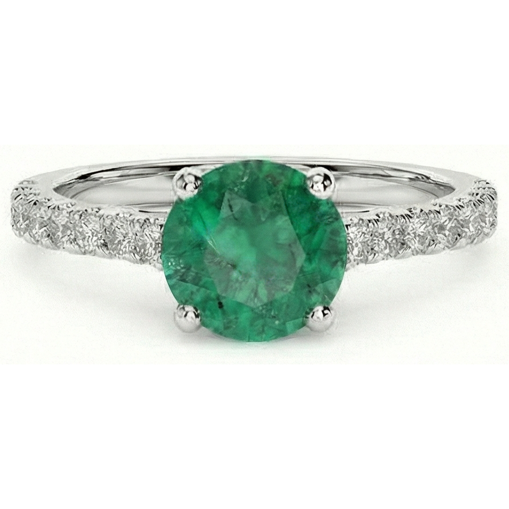3.7 Ct Green Emerald With Natural Earth Mined Diamond Wedding Ring 14K White Gold