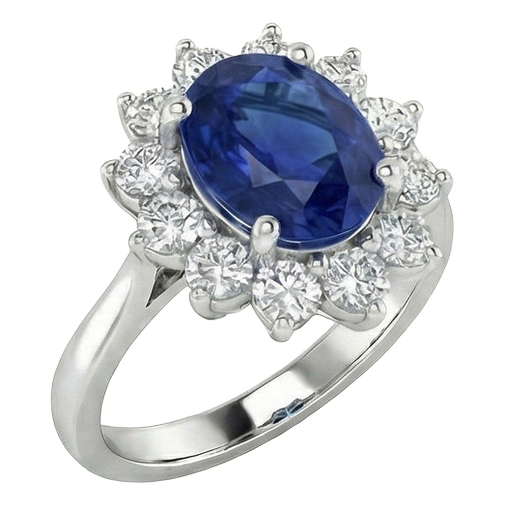 3.70 Carats Ceylon Sapphire Natural Earth Mined Diamond Engagement Ring White Gold 14K