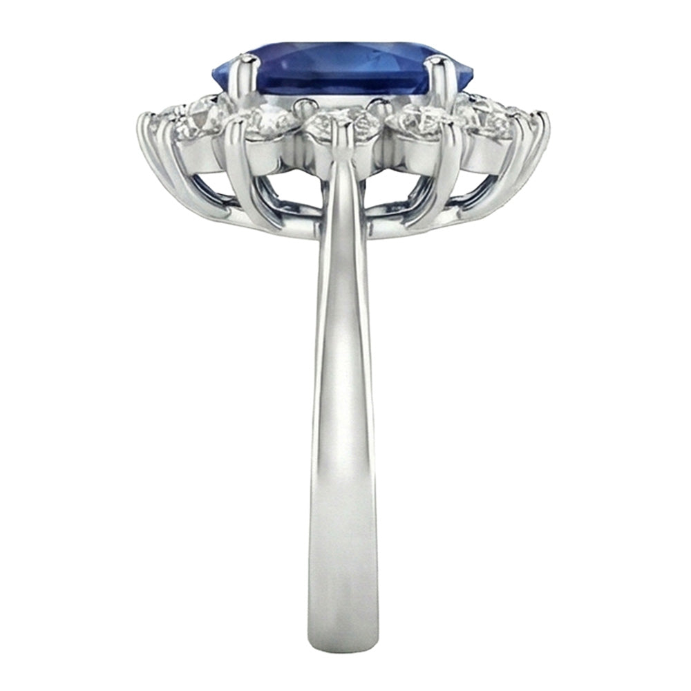 3.70 Carats Ceylon Sapphire Natural Earth Mined Diamond Engagement Ring White Gold 14K