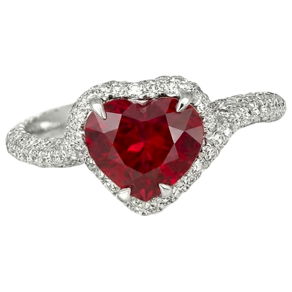 3.70 Carats Red Ruby With Natural Earth Mined DIAMOND ( NOT LAB GROWN )s Ring White Gold 14K