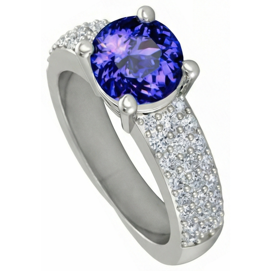 natural round tanzanite 3.70ct ring side angle