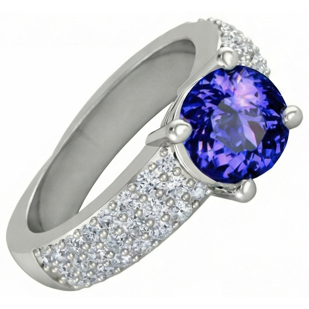 natural round tanzanite 3.70ct ring close up detail