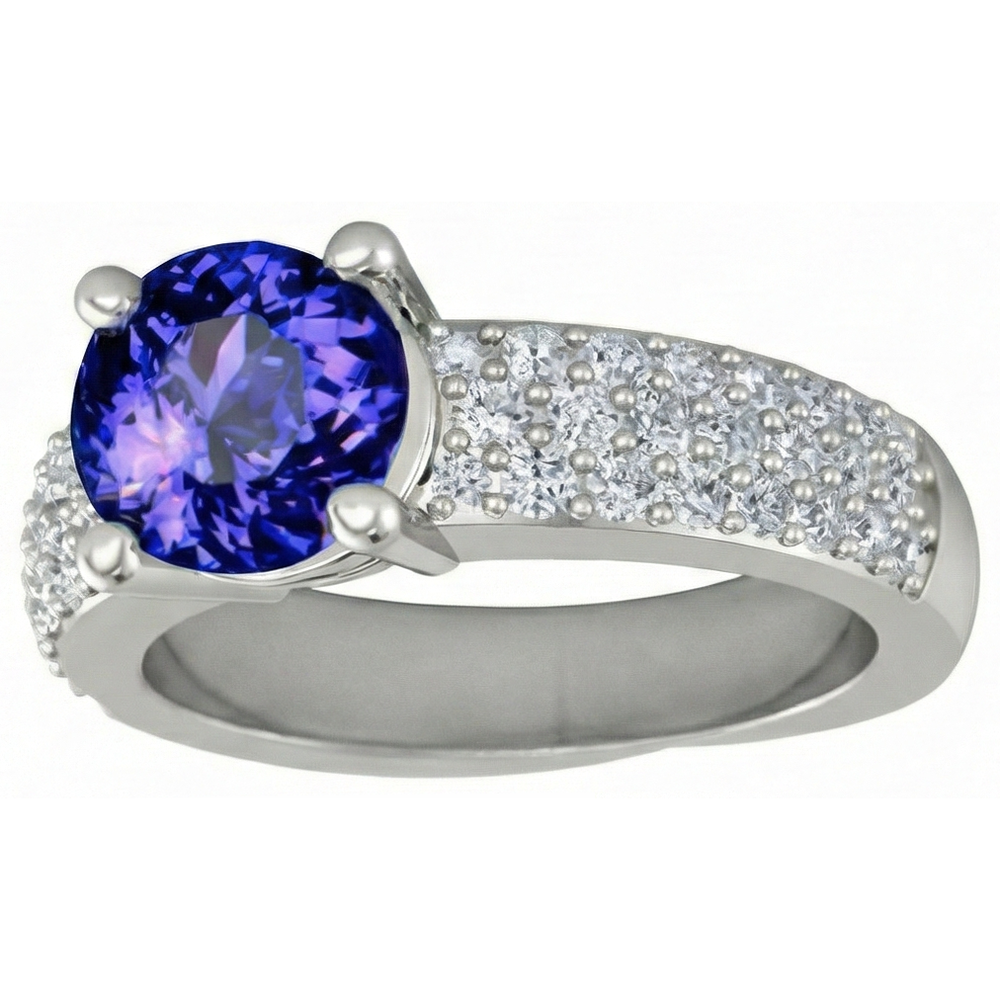 natural round tanzanite 3.70ct ring top view