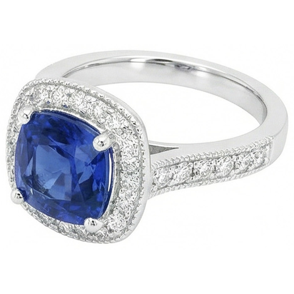 3.70 Ct Ceylon Blue Sapphire Natural Earth Mined DIAMOND ( NOT LAB GROWN ) Ring White Gold 14K