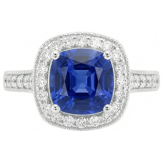 3.70 Ct Ceylon Blue Sapphire Natural Earth Mined DIAMOND ( NOT LAB GROWN ) Ring White Gold 14K